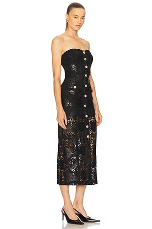 Generation Love Misha Faux Leather Guipure Midi Dress in Black