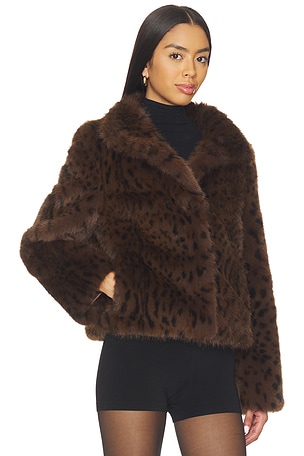 Generation Love Lexy Leopard Faux Fur Jacket in Brown