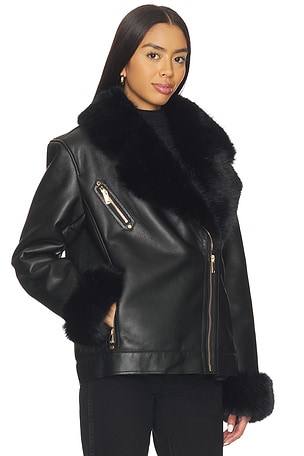 Generation Love Walt Faux Fur Shearling Moto Jacket in Black