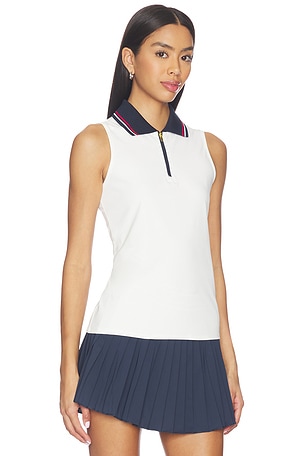 Gold Hinge Zipper Polo Tank Top in White