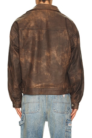 Guess Originals Leather Trucker Jacket in Brown