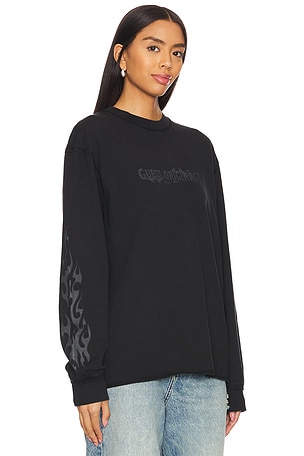 Guess Originals Printed Sleeve Long Sleeve Tee in Black