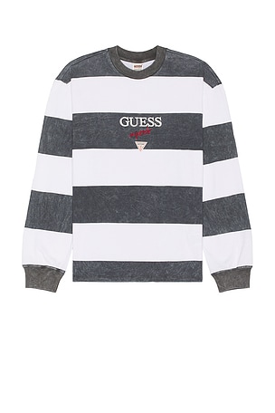 Guess Originals Classic Logo Stripe Long Sleeve Tee in Jet Black Multi REVOLVE