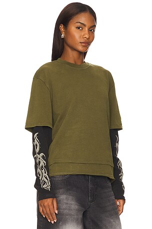 Guess Originals Double Layered Long Sleeve Tee in Green