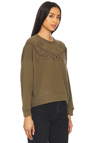 The Great The Floral Applique Teammate Sweatshirt in Army