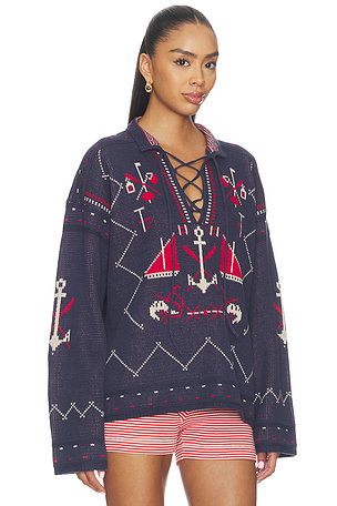 The Great The Fisherman Laceup Pullover in Navy