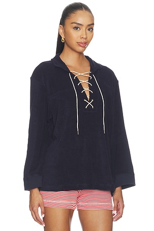 The Great The Micro Terry Lace Up Tunic in Navy
