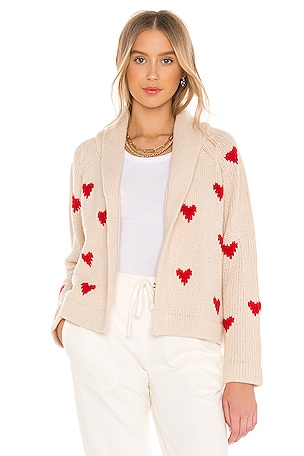 The Great The Heart Lodge Cardigan in Cream & Holly Hearts | REVOLVE