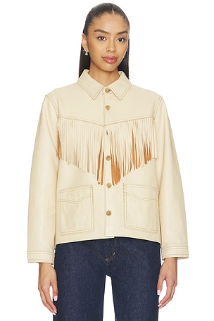 The Great The Leather Fringe Jacket in Neutral. Size 3 / L. Also
