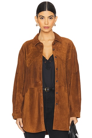 The Suede Fringe Shirt Jacket The Great