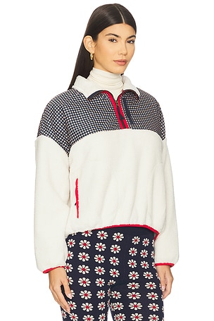 The Great Print Mix Plush Terrain Half Zip Jacket in Cream