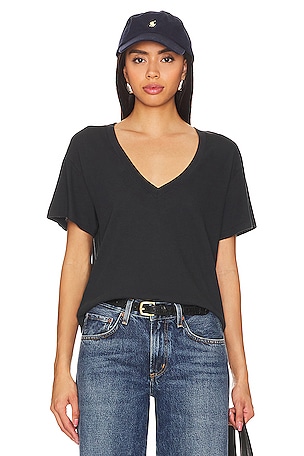 FRAME Ruched Sleeve Top in Noir