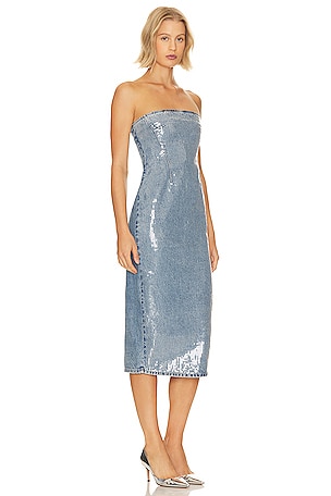 GRLFRND x Lindsi Lane Blakely Midi Column Dress in Denim-Light