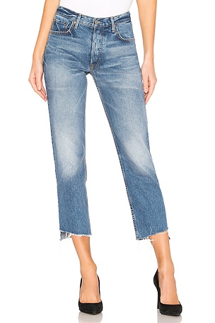 GRLFRND Helena High Rise Button Fly on sale Step Hem Straight Crop Jeans