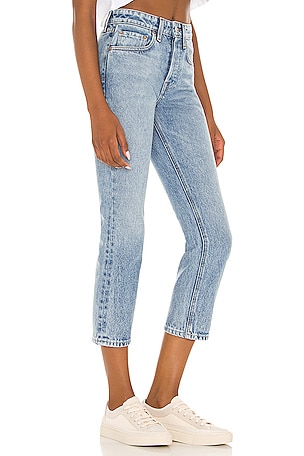 GRLFRND Karolina Petite High Rise Straight Crop in Denim-Light