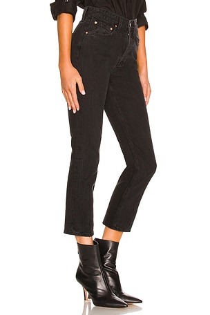 GRLFRND Karolina High Rise Straight Crop Jeans in Black