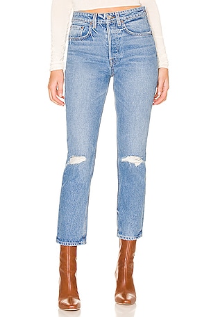 GRLFRND Karolina High Rise Straight Crop in Denim-Light