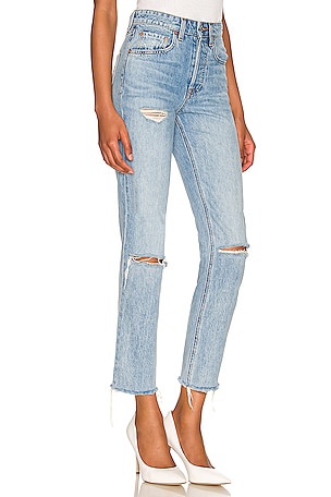 GRLFRND Karolina Petite High Rise Straight Crop in Denim-Light