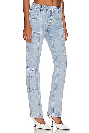 GRLFRND Naomi Low Rise Slim Cargo in Denim-Light