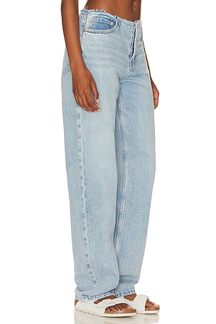 GRLFRND Jordan Low Rise Frayed Waist Boyfriend Jeans in Denim-Light