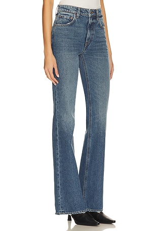 GRLFRND Melanie Petite High Rise Boot Cut Jeans in Denim-Medium