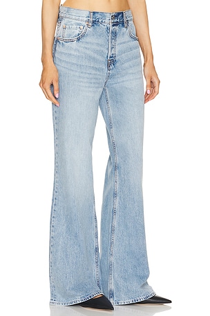 GRLFRND x Maggie MacDonald Jade Low Rise Relaxed Flare in Denim-Light