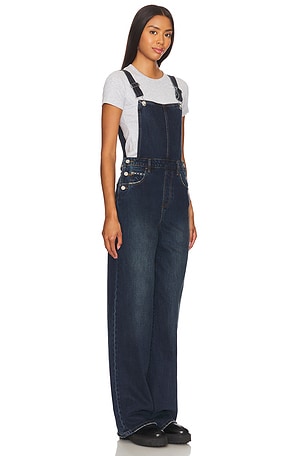 GRLFRND Sadie Wide Leg Overalls in Blue