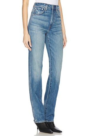 GRLFRND Sara Super High Rise Straight Jeans in Blue. Size 27. Also