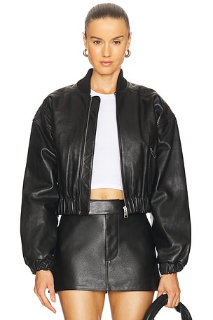 Cropped Leather Bomber Jacket GRLFRND