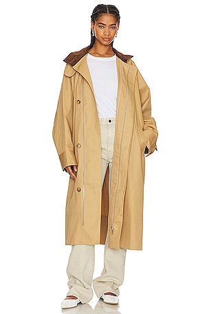 Helsa Waterbased Faux Leather Trench Coat in Tan | REVOLVE