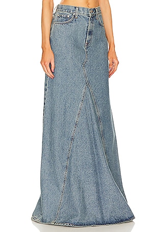 GRLFRND Fiona Godet Maxi Skirt in Denim-Medium