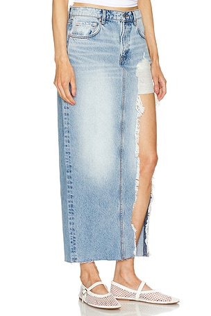 GRLFRND Blanca Maxi Skirt With High Slit in Denim-Light
