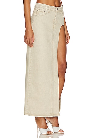 GRLFRND Blanca Maxi Skirt With High Slit in Olive