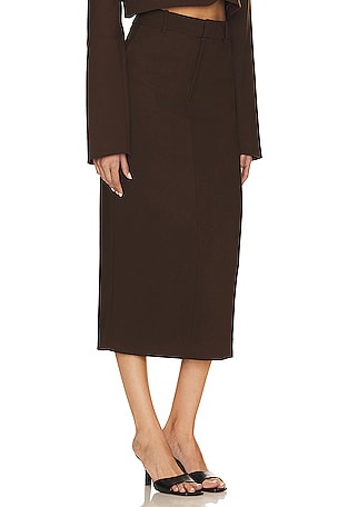 GRLFRND The Trouser Midi Skirt in Brown