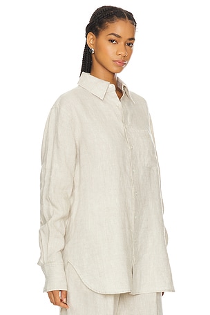 GRLFRND Linen Boyfriend Shirt in Beige