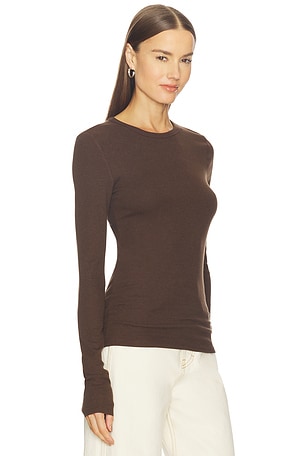 GRLFRND Crew Neck Extra Long Sleeve Tee in Brown