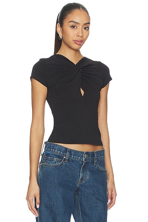 GRLFRND Keyhole Twist Short Sleeve Tee in Black