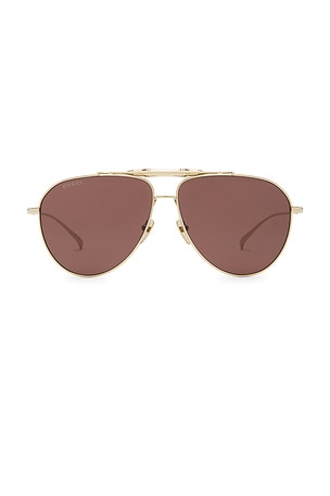 Bamboo Metal Pilot Sunglasses Gucci