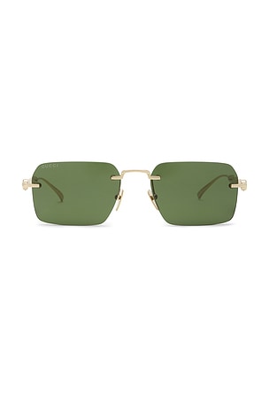 Rectangular Bamboo Metal Sunglasses Gucci