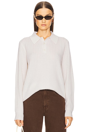 Theo Waffle Long Sleeve Polo in Cashmere Guest In Residence