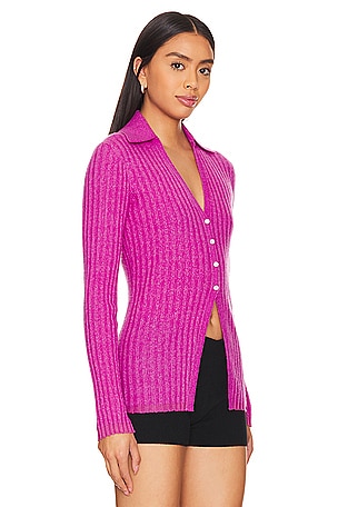 Guest In Residence Rib Button Cardigan in Fuchsia