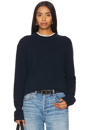 FRAME Scallop Crew Neck Sweatshirt in Navy REVOLVE