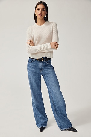 Shrunken Pointelle Crew Cashmere Sweater Guest In Residence