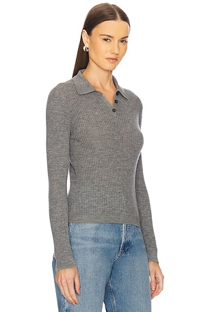 Guest In Residence Long Sleeve Shrunken Cashmere Polo in Grey