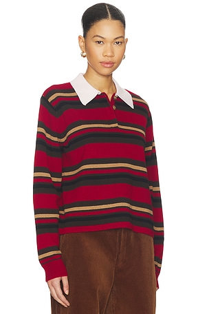Guest In Residence Cropped Stripe Rugby Sweater in Red,Brown
