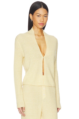 Guest In Residence Rib Stealth Cardigan in Lemon