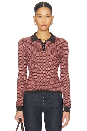 Chevron Long Sleeve Shrunken Polo Top Guest In Residence