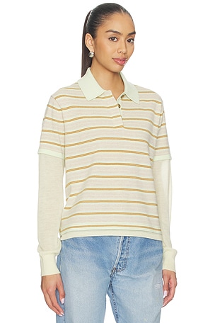 Guest In Residence Layered Stripe Rugby in Mint,Brown