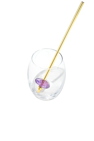 Gem-Water Amethyst Crystal Straw in Metallic Gold