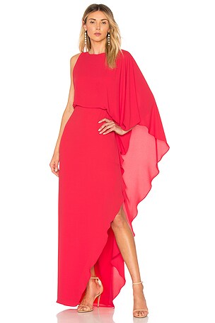 halston heritage asymmetrical dress Light Green Foil Printed Asymmetric Gown With Ruffled Detail